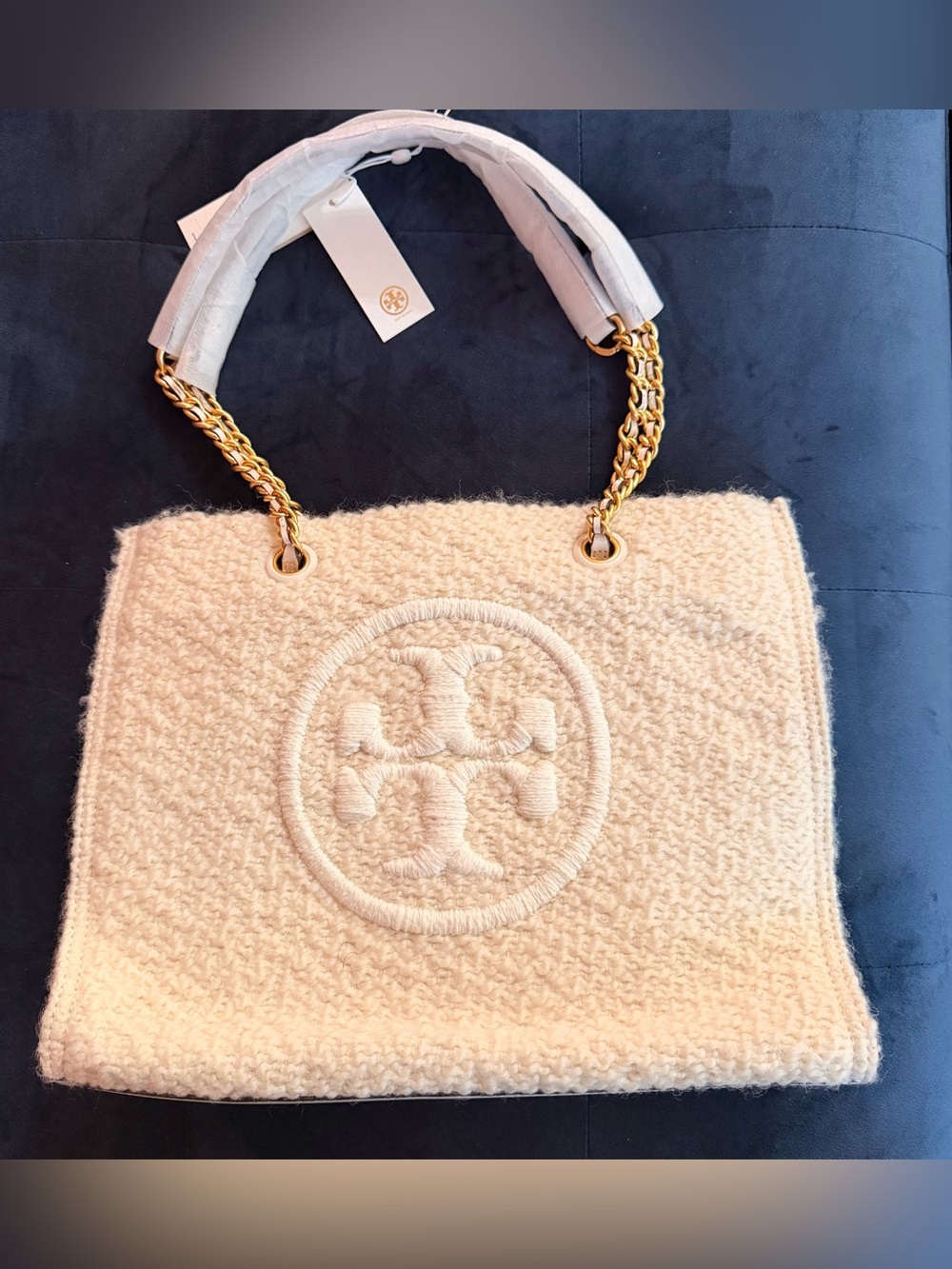 Tory Burch Ella Boucle Mini Tote Cream Chain Bag #86471 - Picture 4 of 8